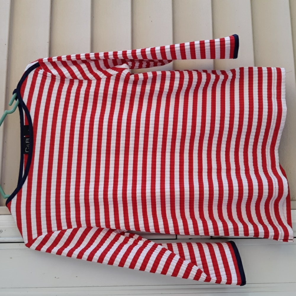Croft & Barrow Red and White Striped Women's Sweatshirt